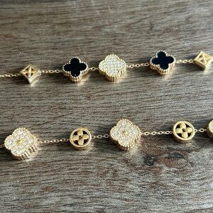 Each: Trending Gold & Black Clover Rhinestone Accent Bracelet